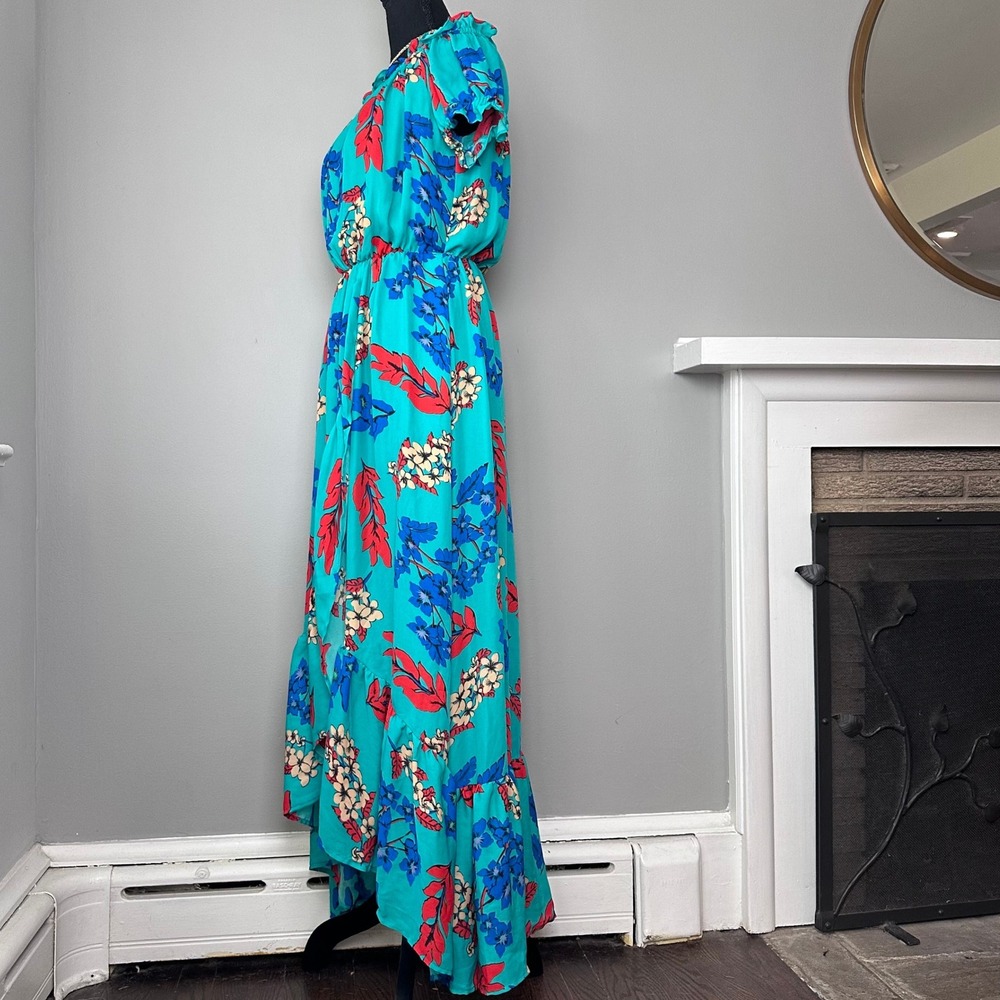 Belle Vere Maxi Dress Small Green Floral Print Off Shoulder Ruffle‎ Trim Cottage - Picture 10 of 16